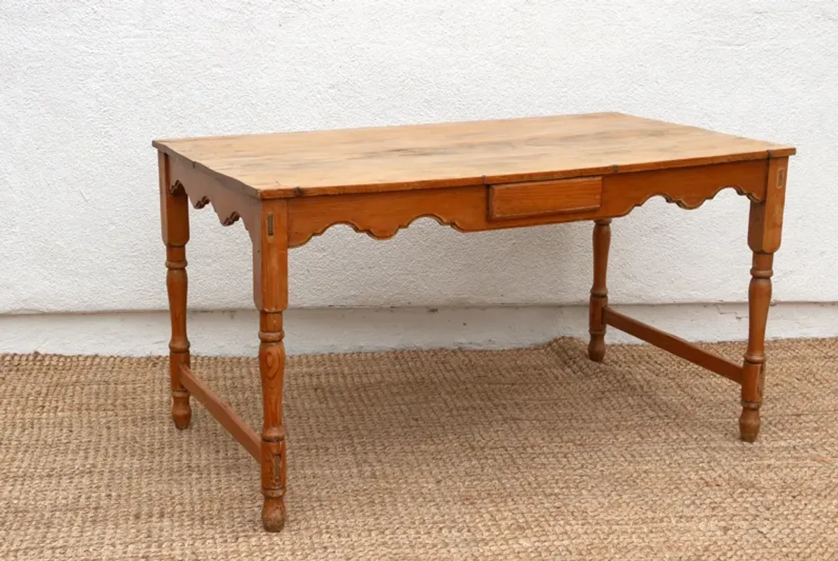 Mid 20th Century Rustic Kitchen Table - Handcrafted - Brown