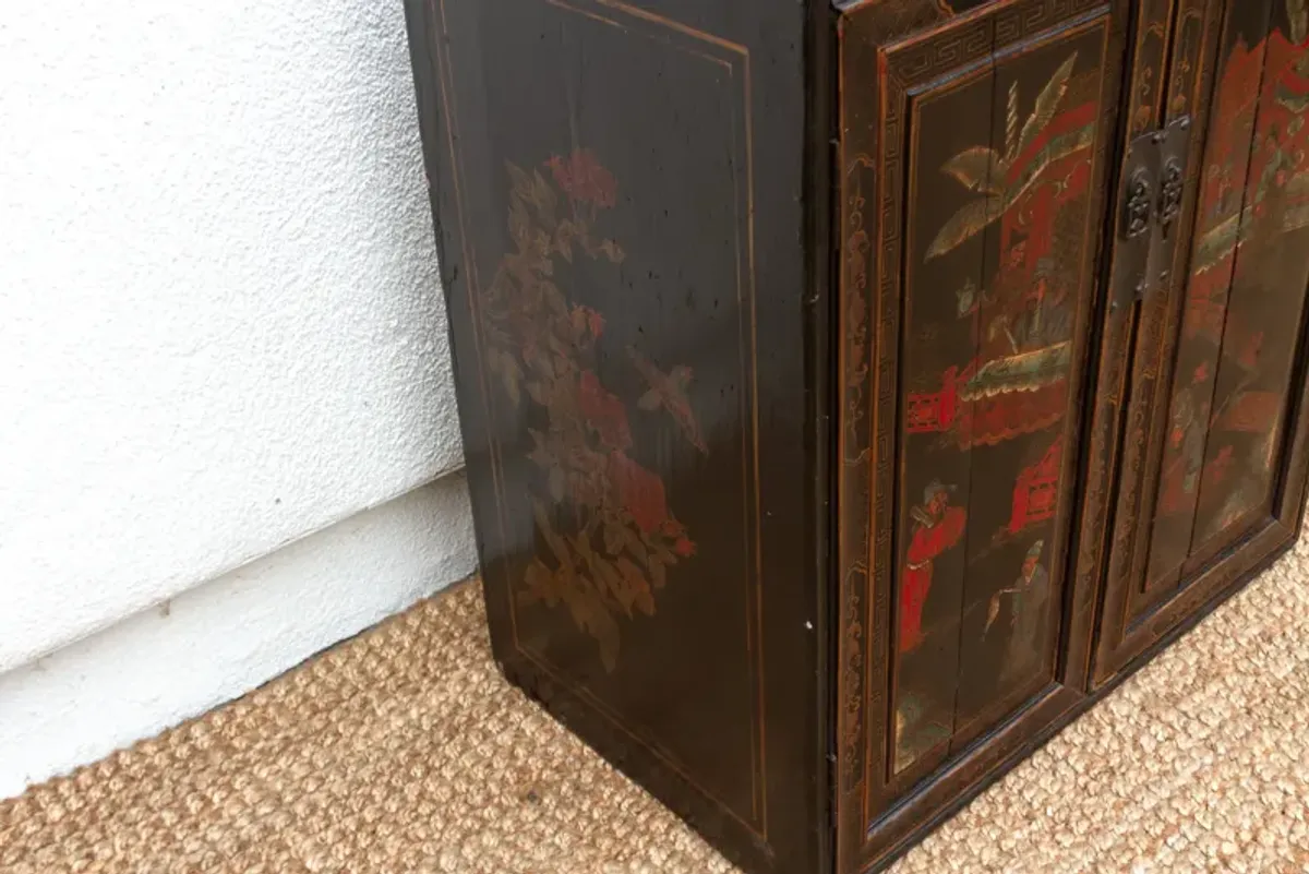 Antique Painted Oriental Cabinet - Black