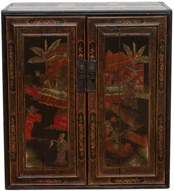 Antique Painted Oriental Cabinet - de-cor - Black