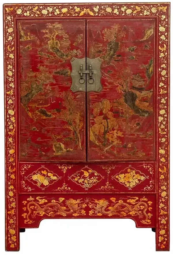 Antique Red & Guilt Lacquered Amoire