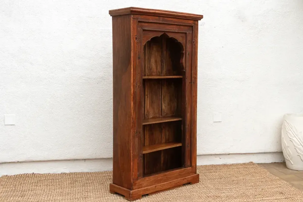 Tall Antique Indian Arched Bookshelf - Handcrafted - Brown