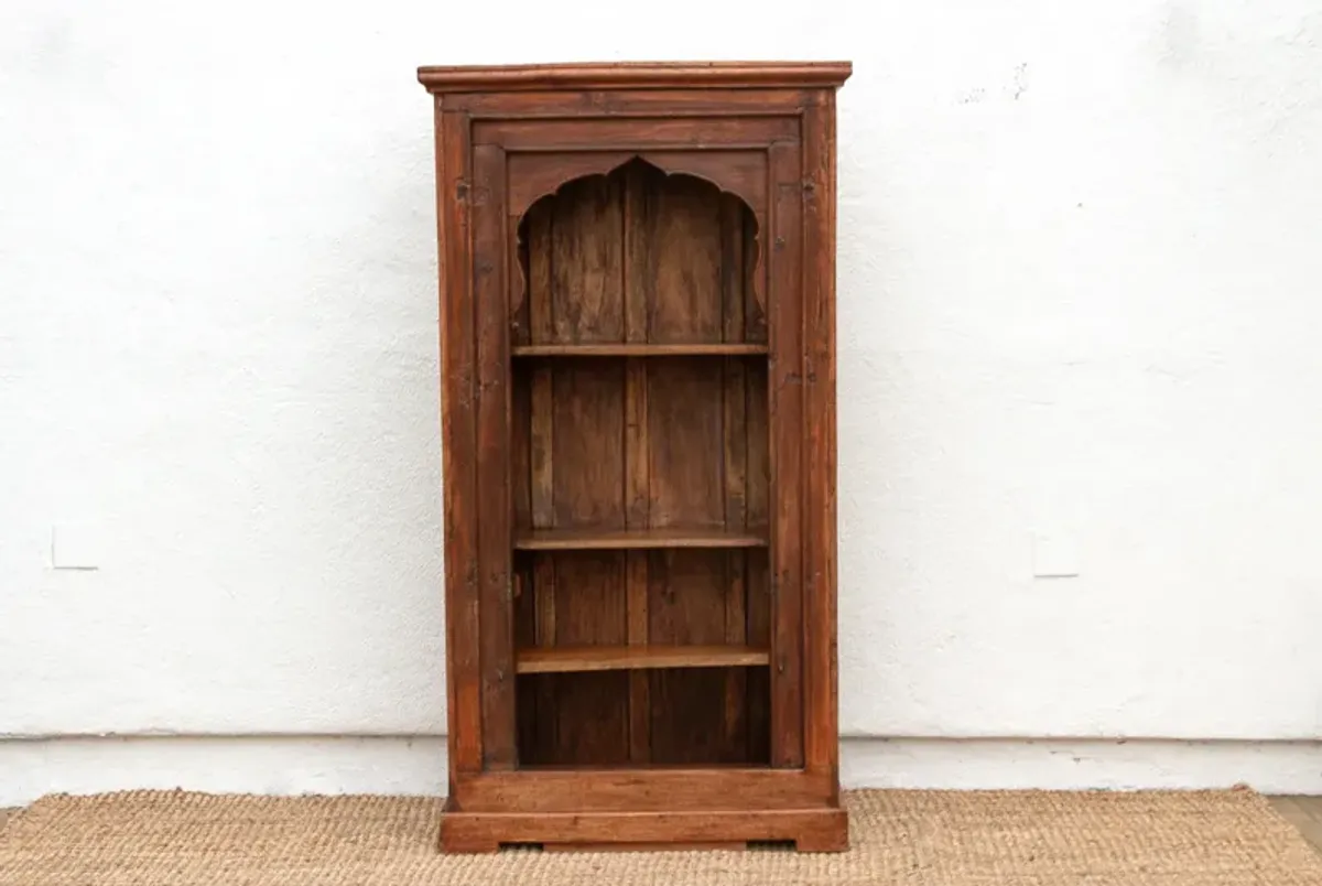 Tall Antique Indian Arched Bookshelf - Handcrafted - Brown