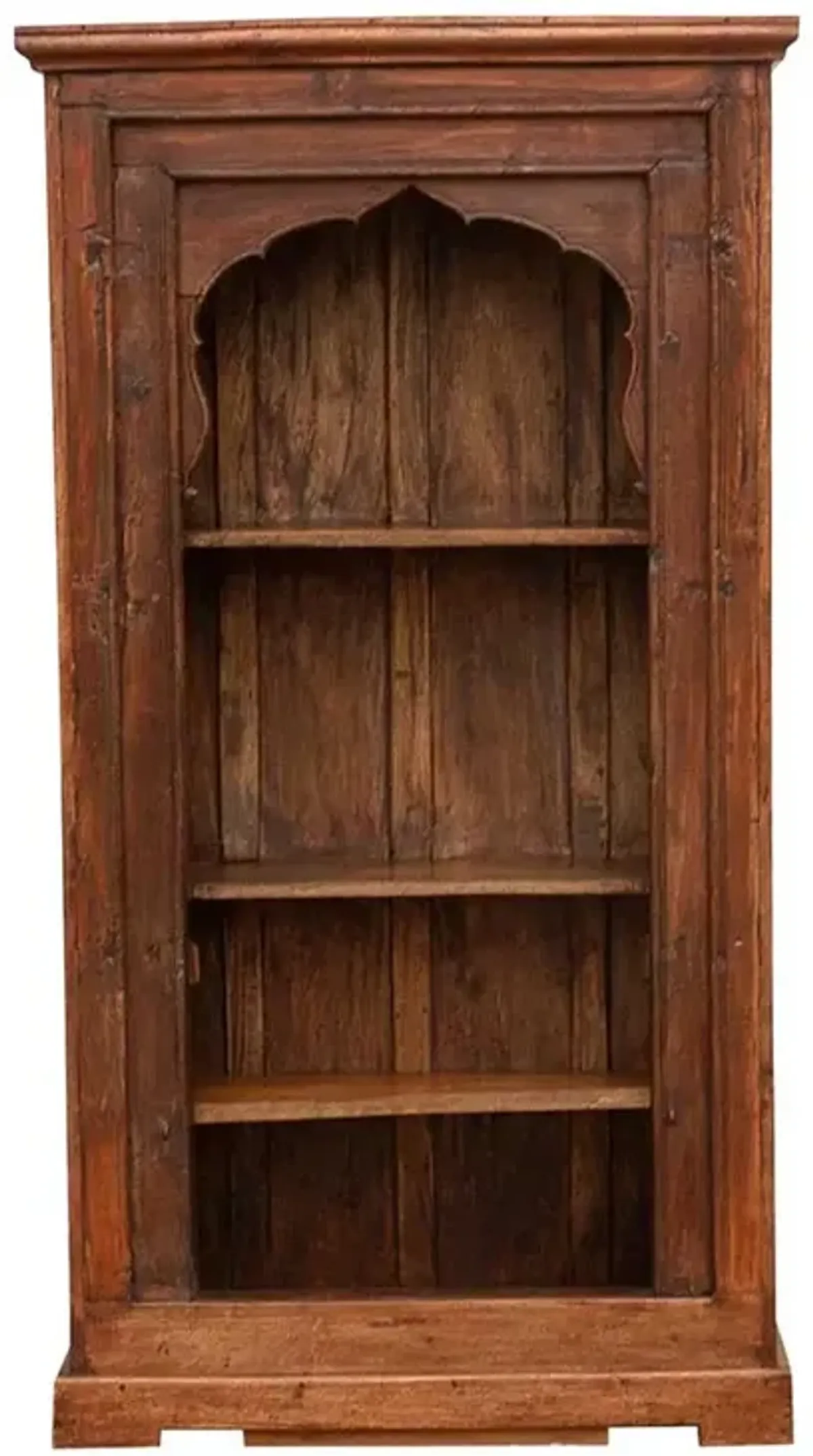 Tall Antique Indian Arched Bookshelf - Handcrafted - Brown