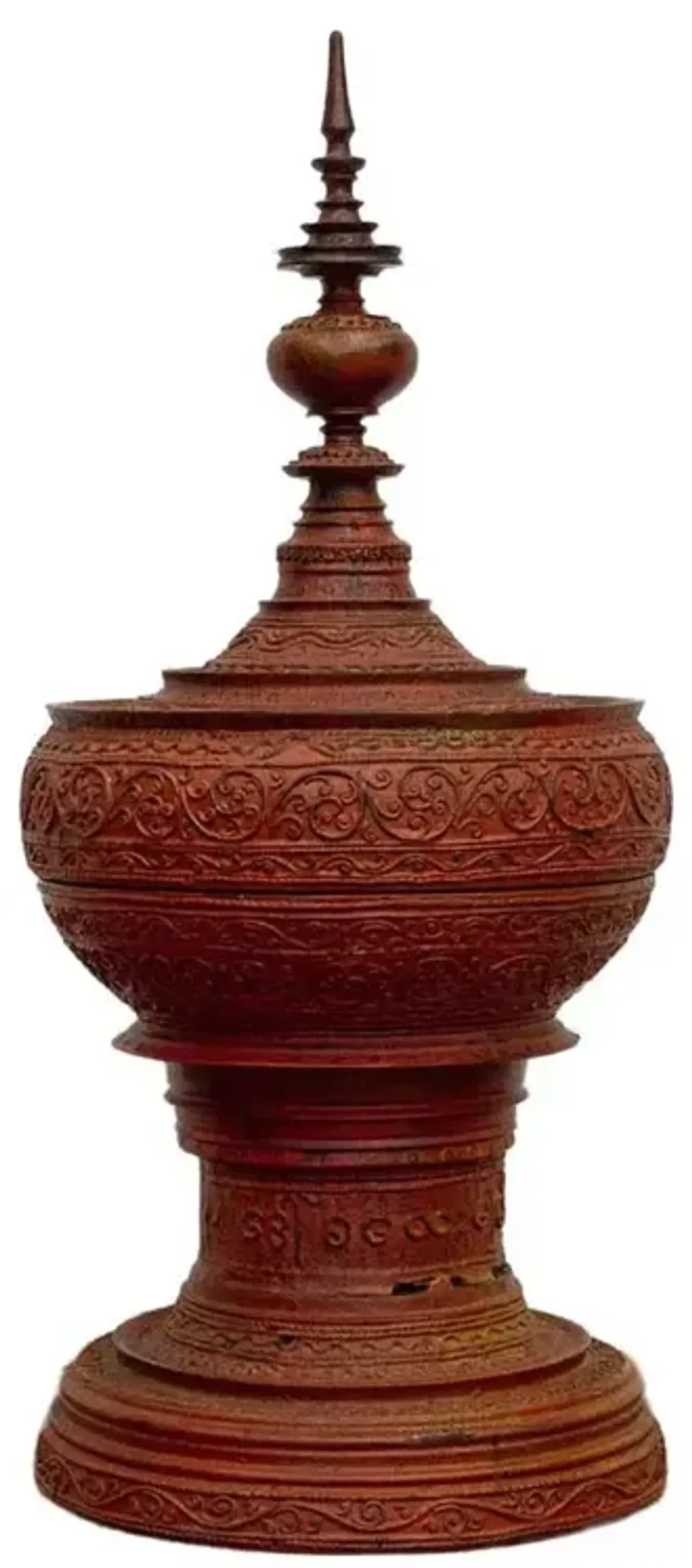Vintage Sculptural Carved Burmese Vessel - de-cor - Red