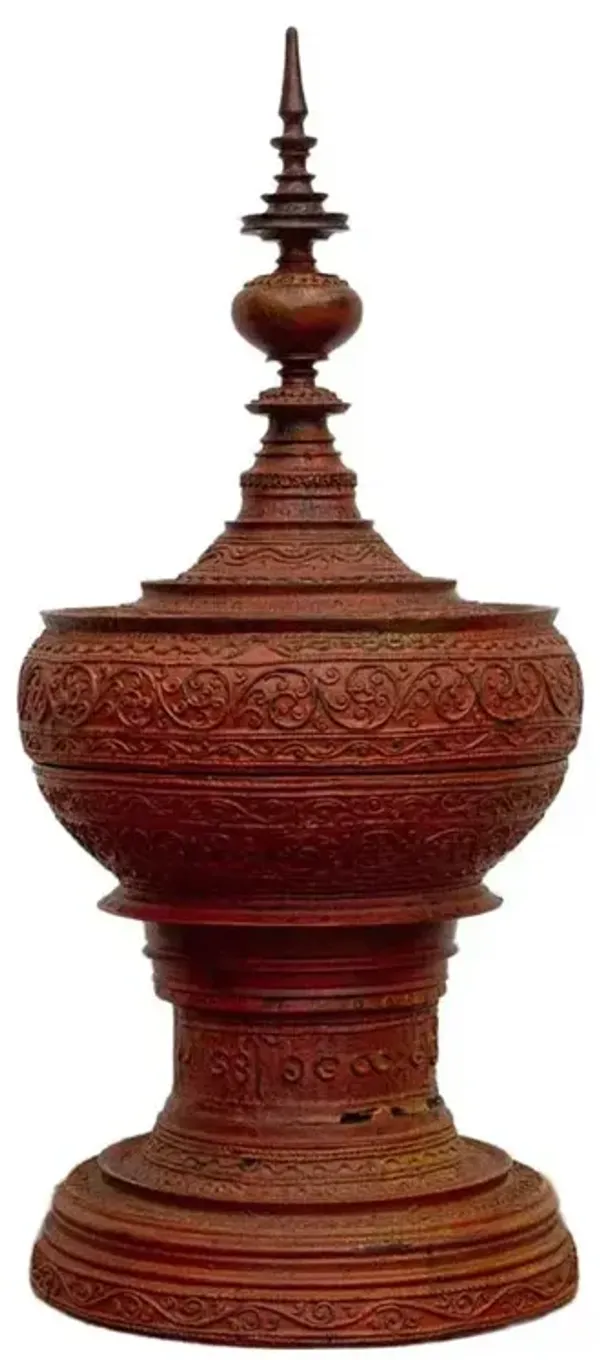 Vintage Sculptural Carved Burmese Vessel - de-cor - Red