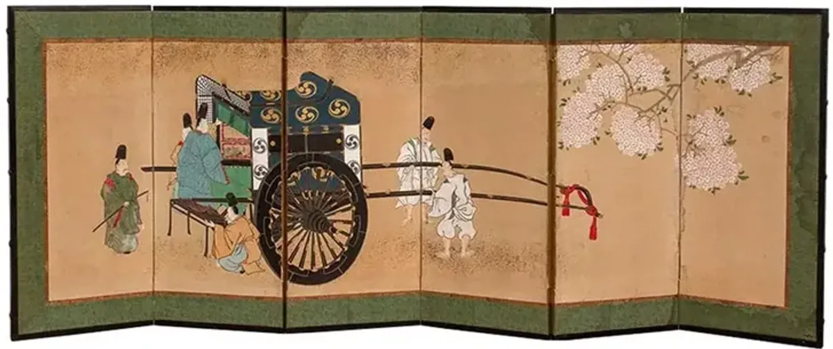 Fine Japanese 6-Panel Byobu Screen - Brown