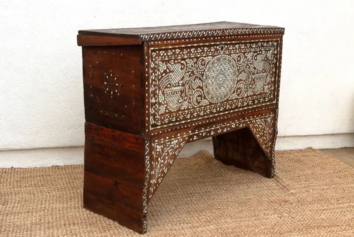 Mother of Pearl Inlaid Dowry Chest - Brown