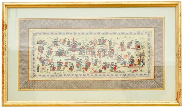 Antique Framed Procession Embroidery - de-cor - Multi