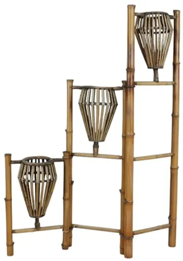1970’s Folding Bamboo Plant Stand - Interesting Things - Brown