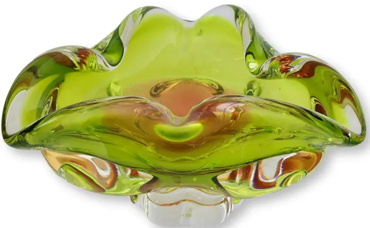 Midcentury Murano Glass Bowl - Rose Victoria - Green