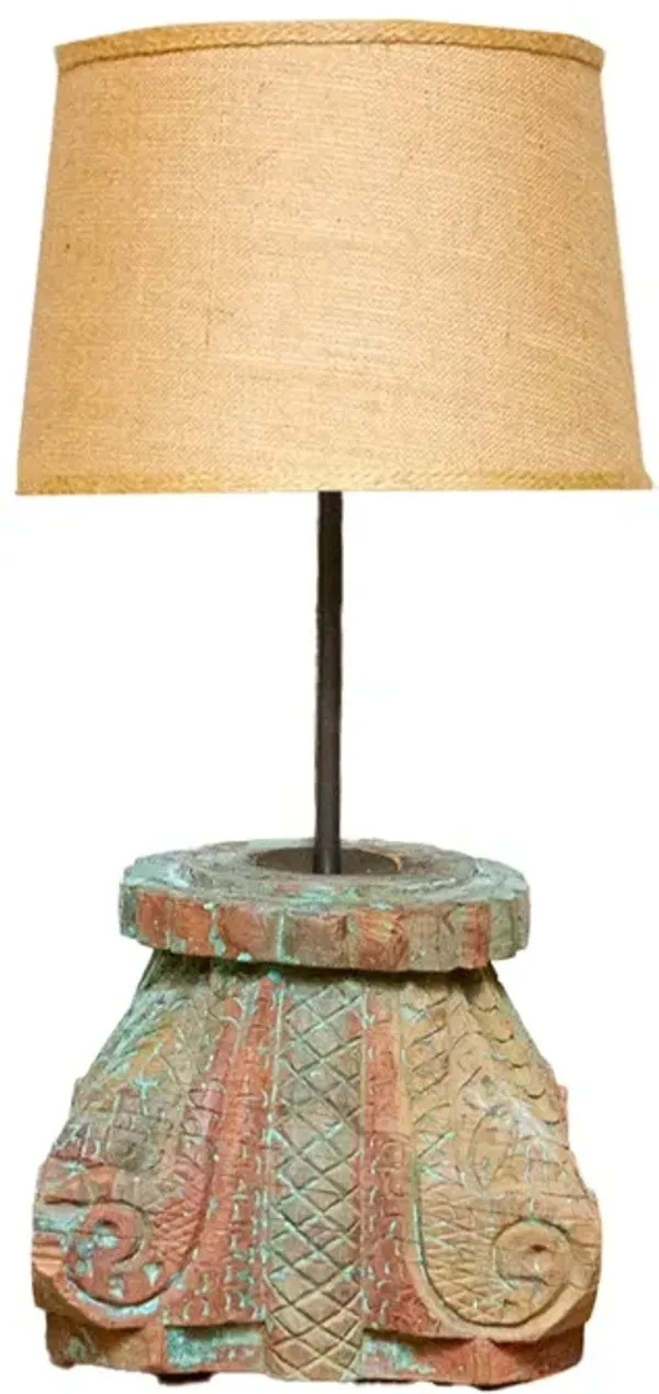 Antique Indo-French Column Lamp - de-cor - Green
