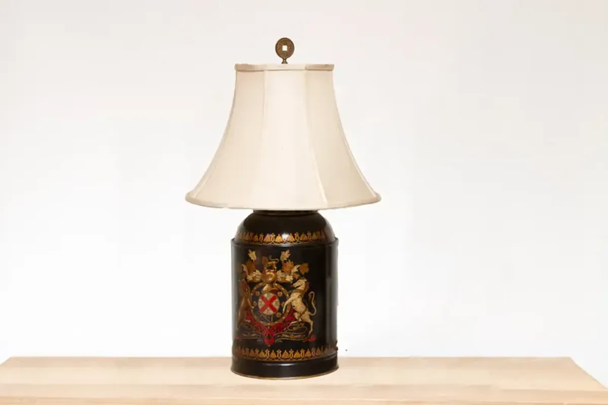 Antique English Crest Tea Tin Lamp - de-cor - Black