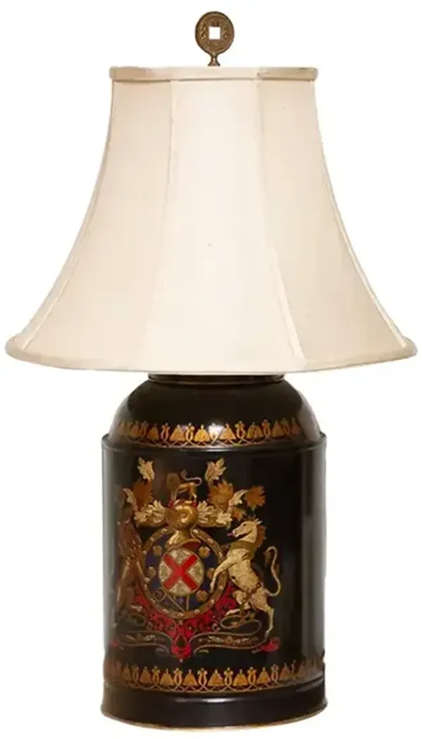 Antique English Crest Tea Tin Lamp - de-cor - Black