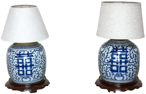 Pair of Vintage Blue & White Table Lamps - de-cor