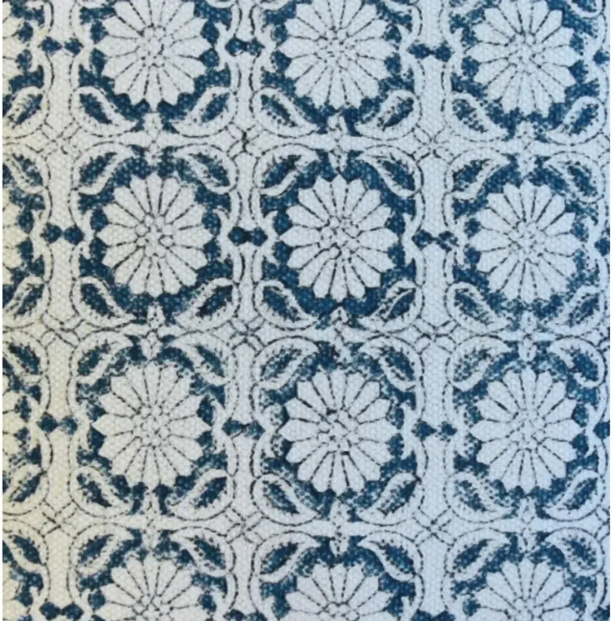 Hand-Printed Blue Floral Cotton Pillow