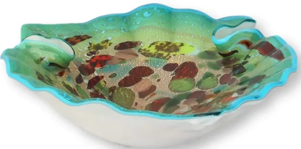 Midcentury Italian Murano Glass Bowl - Rose Victoria - Handcrafted - Blue