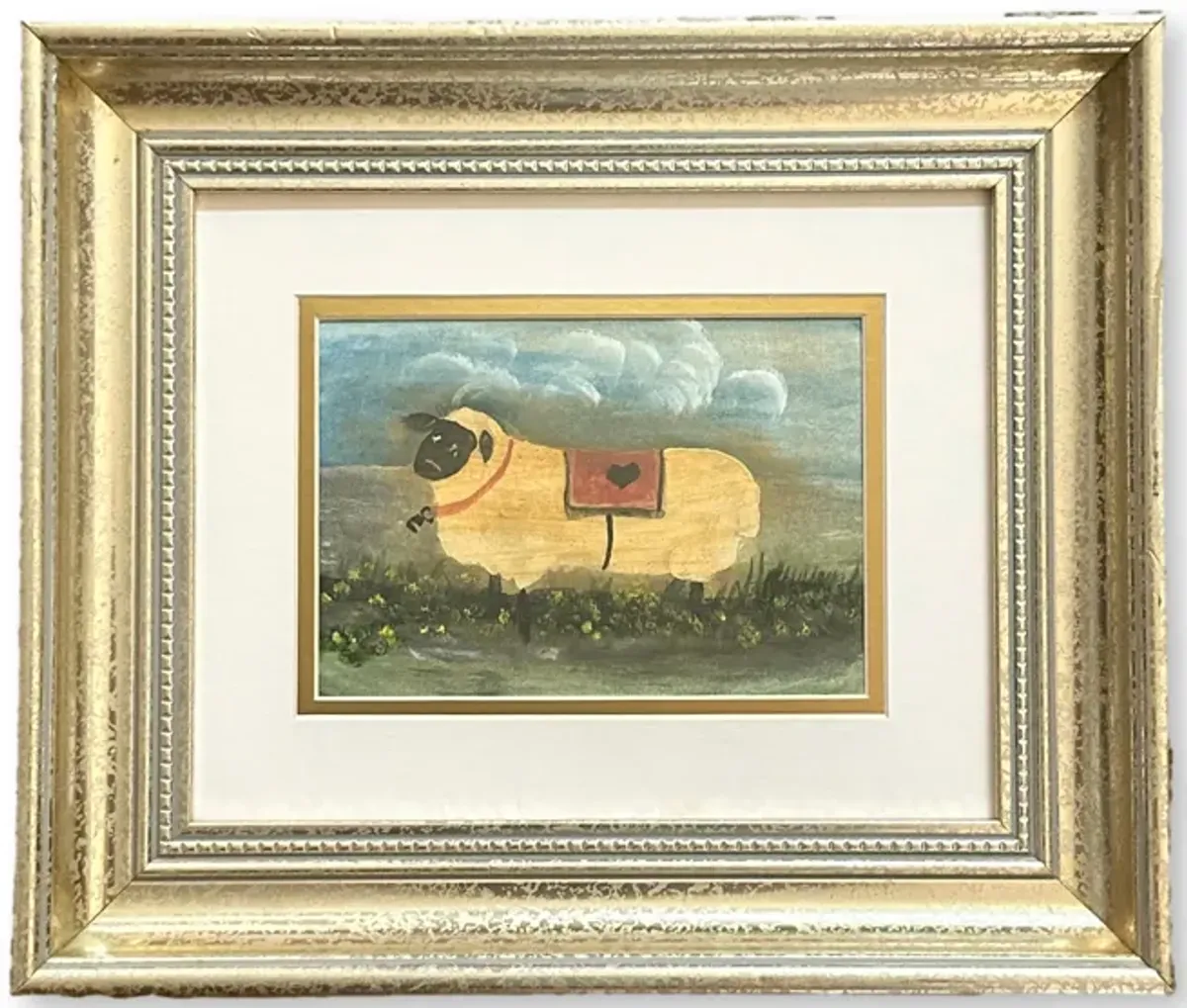 Folk Art Sheep with Heart Blanket - Rose Victoria - Gold