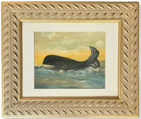 Folk Art Watercolor of a Whale