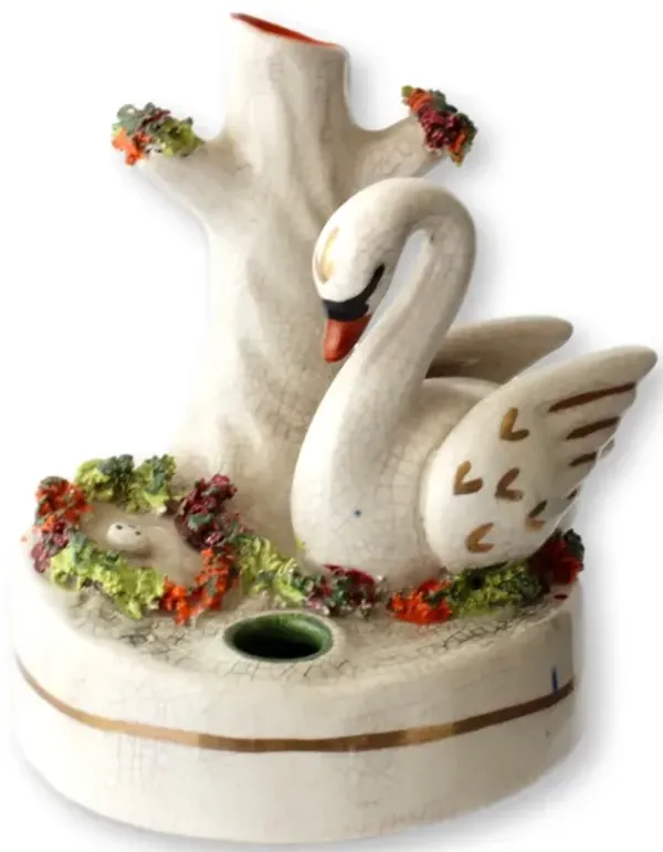 Antique Staffordshire Swan Inkwell