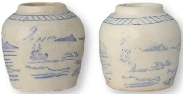 Small Antique Chinese Ginger Pots - Set of 2 - New England Mercantile - Blue