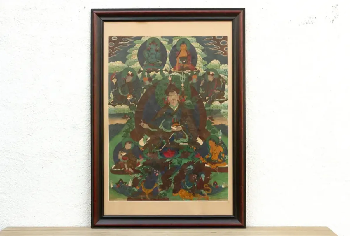 Mystical painted Tibetan Thangka - Framed - de-cor - Black