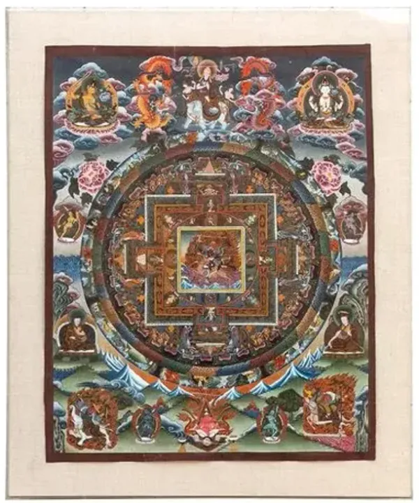 Framed Cosmic Mandala Tibetan Thangka - de-cor - Multi
