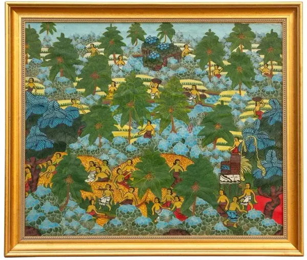 Vibrant Balinese Framed Harvest Painting - de-cor - Green