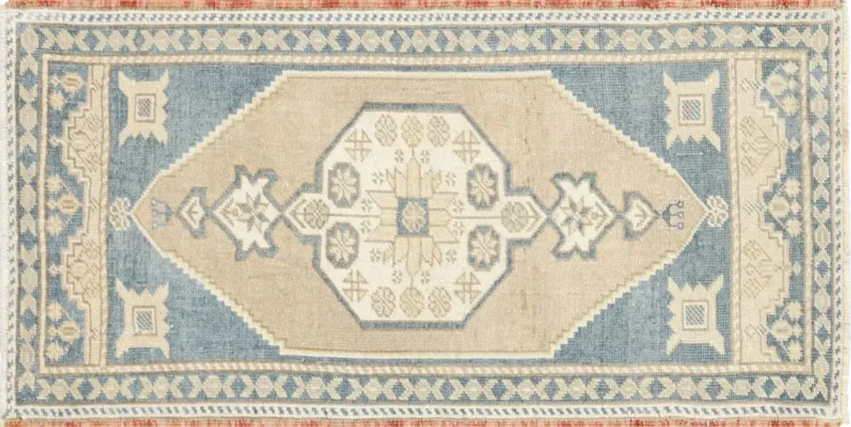 1960s Turkish Oushak Yastic -1'9" x 3'8" - blue