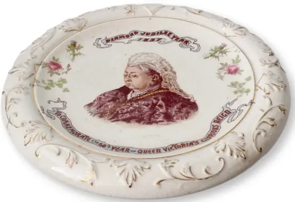 1897 Queen Victoria Jubilee Plate - The Queens Landing - Cream