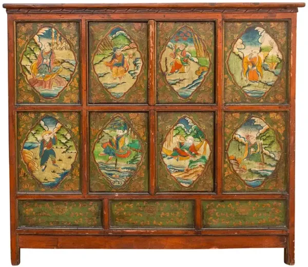 Early 19th C. Tibetan Painted Cabinet - de-cor - Orange