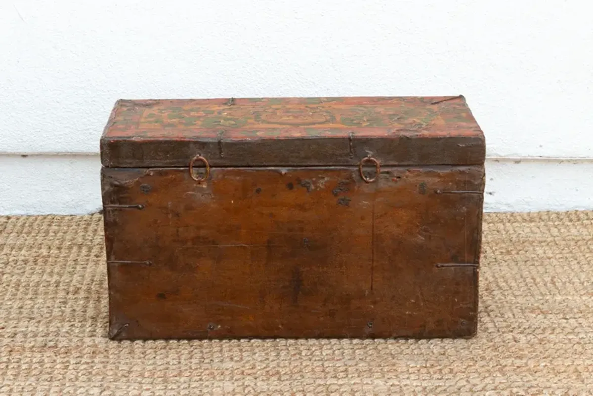18th C.Tibetan Hand-Painted Chest - de-cor - Red