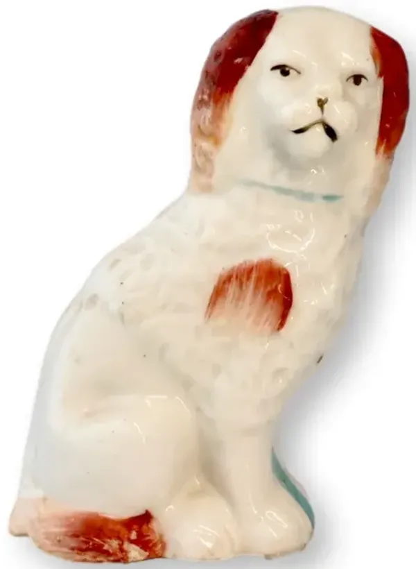 1850 Mini Staffordshire King Charles Dog - The Queens Landing - White