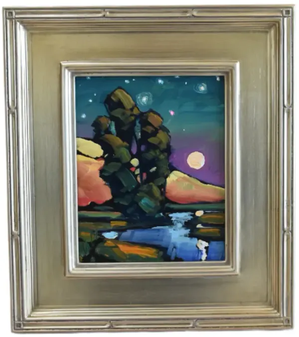 Wm. Hawkins Moon & Mountains Painting - green