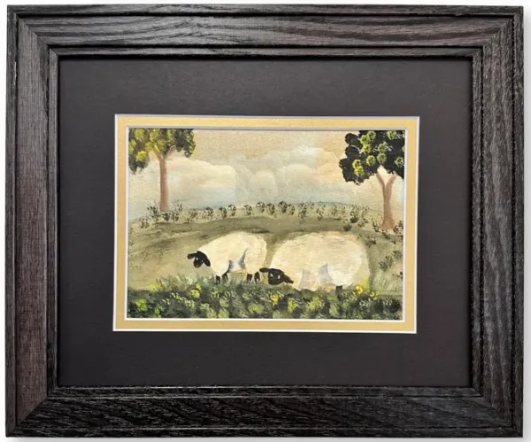 Folk Art Watercolor of Two Sheep
