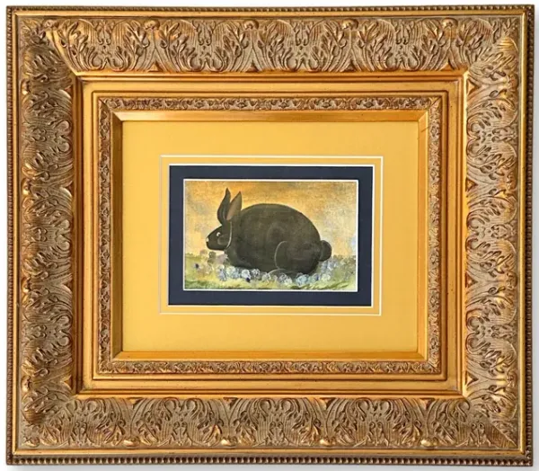 Vintage Folk Art Watercolor of a Rabbit - New England Mercantile - Gold