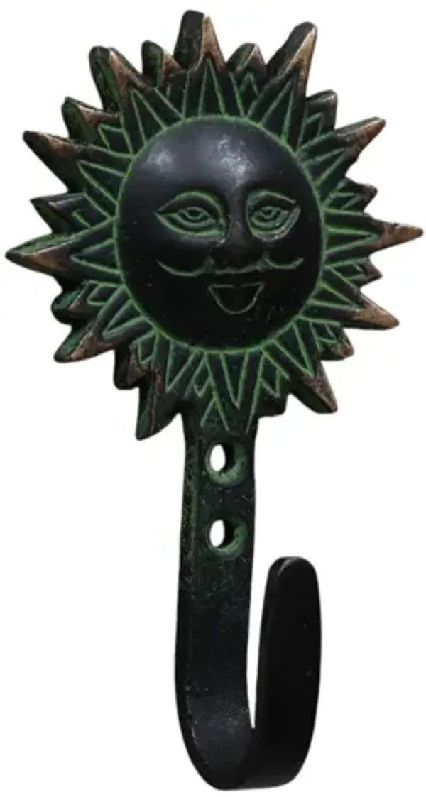 Green Brass Sun Wall Hooks - Set of 4 - Interesting Things