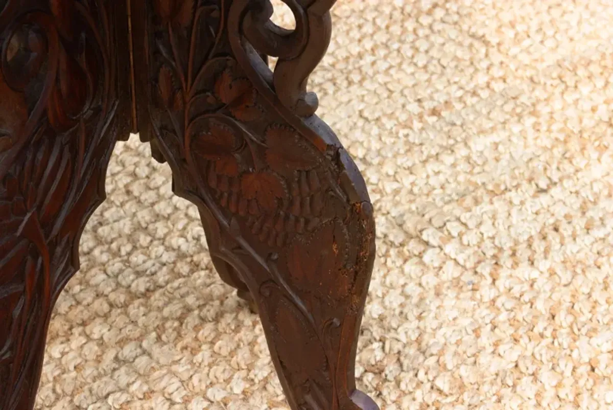 Anglo Indian Finely Carved Side Table - de-cor - brown