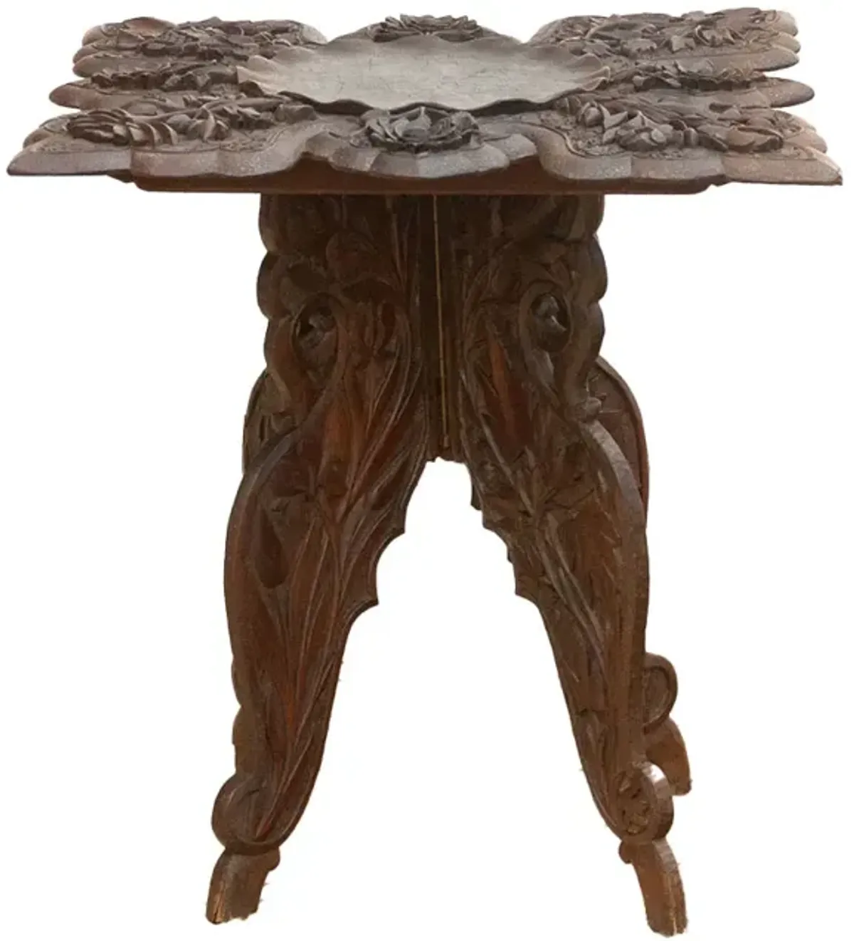 Anglo Indian Finely Carved Side Table - de-cor - brown
