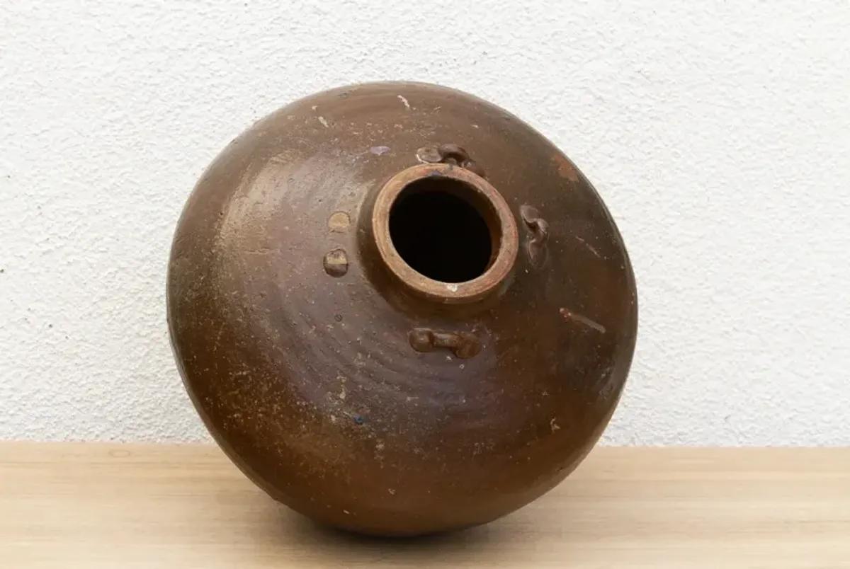 Rustic Rounded Silhouette Martaban Jar - de-cor - Brown