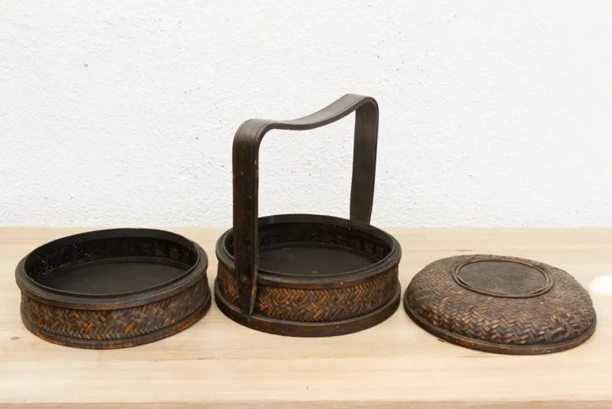 Rustic Antique Chinese Rattan Basket - de-cor - Handcrafted - brown