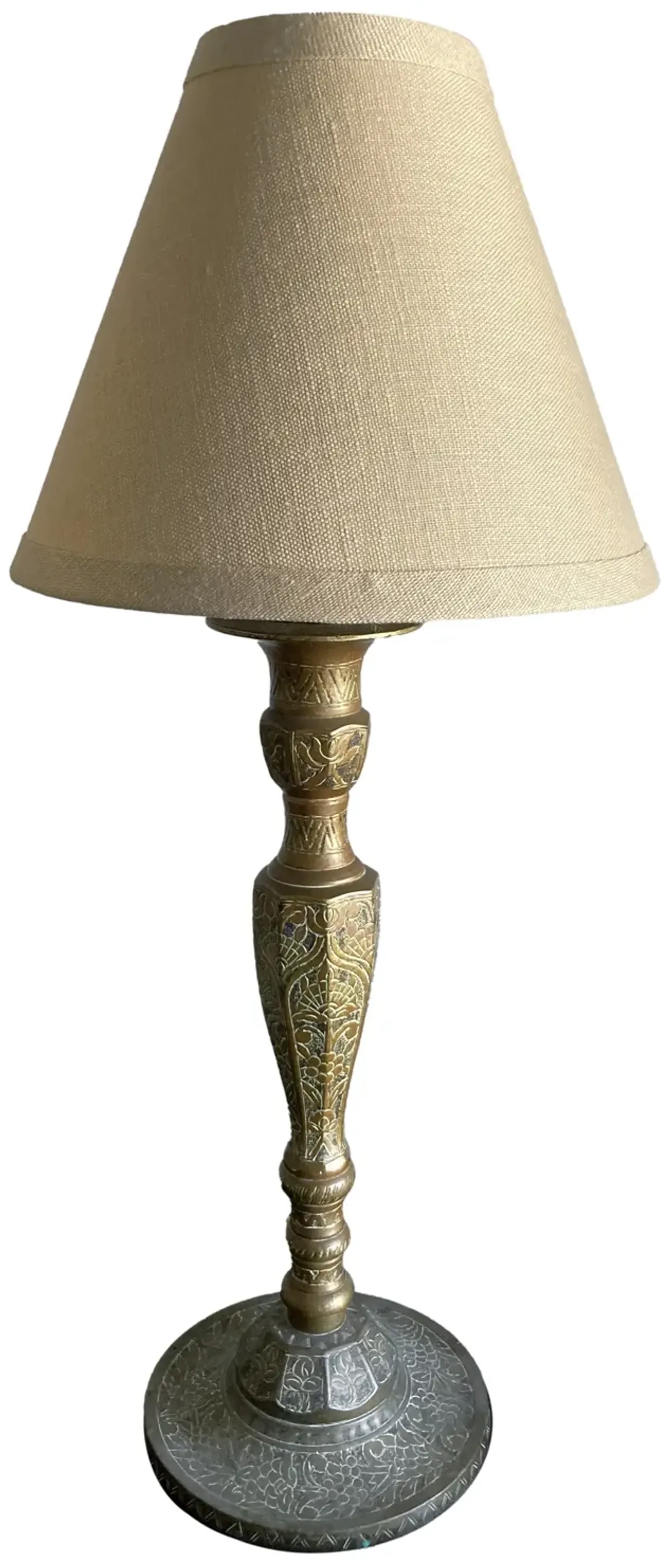 Etched Bronze Candlestick Lamps - a pair - Fleur de Lex Antiques - brown