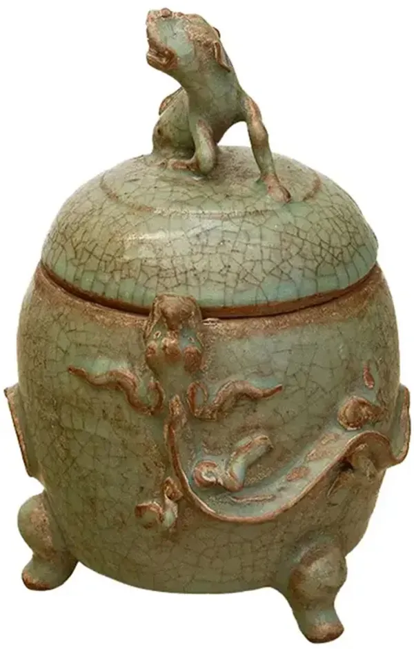 Fine Early 20th C. Guardian Lion Jar - de-cor - green