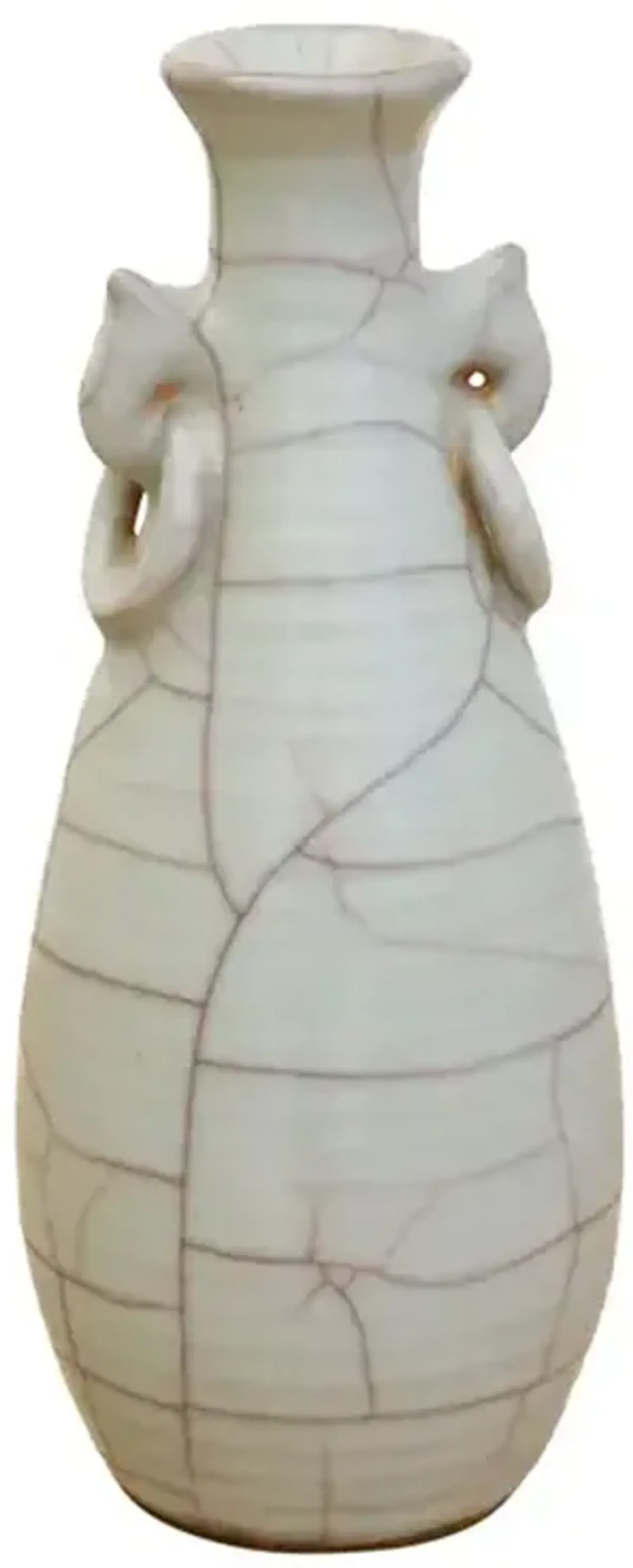 Ge-Type Crackle Vase w/Elephant Handles - de-cor - green