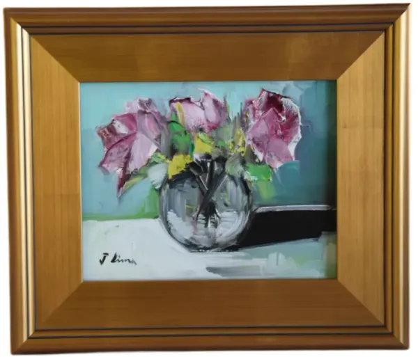 Lavender Bouquet of Flowers Oil Painting - Green