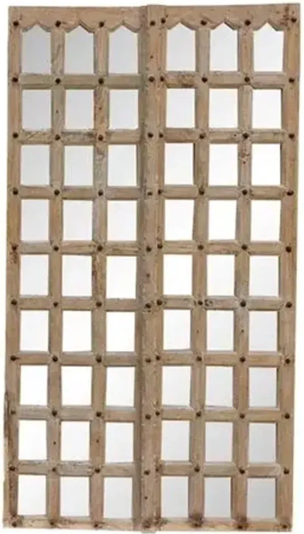 Tall Indian Colonial Door Mirror Panel - de-cor - Brown