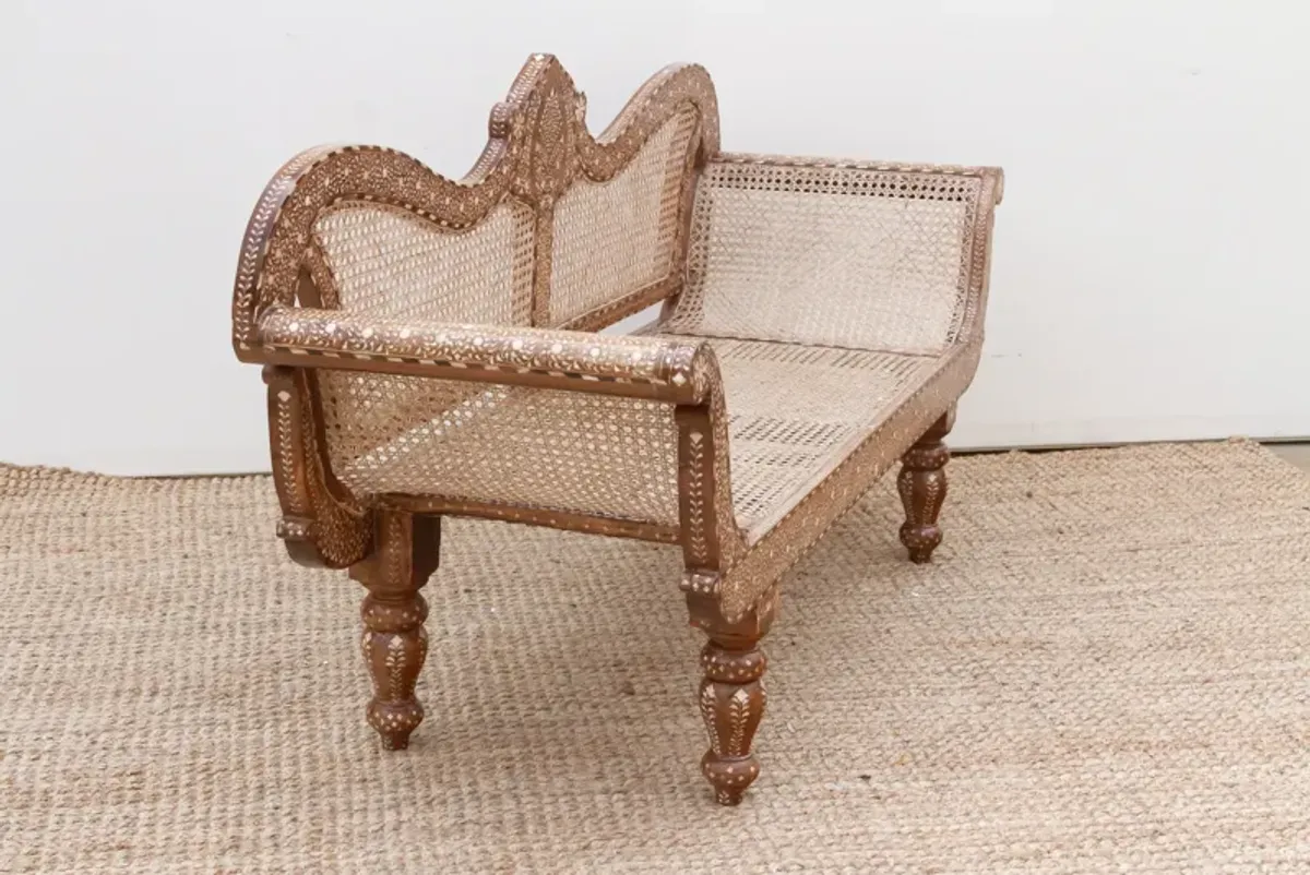 Anglo-Indian Inlay Settee Bench - de-cor - brown