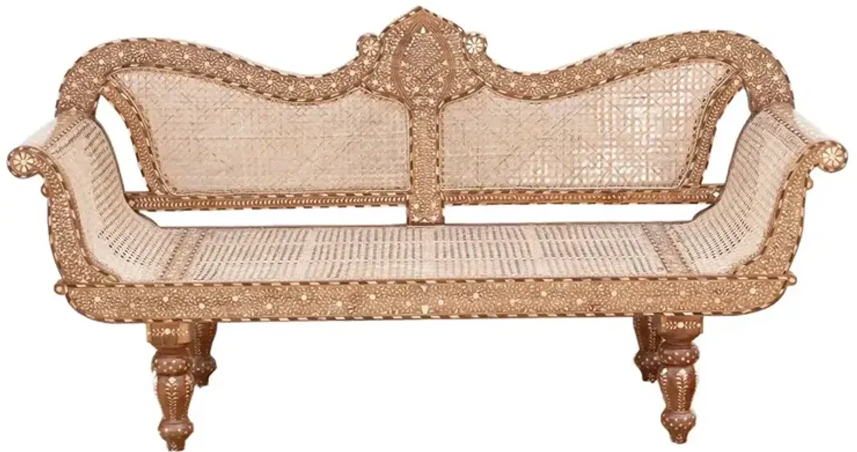 Anglo-Indian Inlay Settee Bench - de-cor - brown