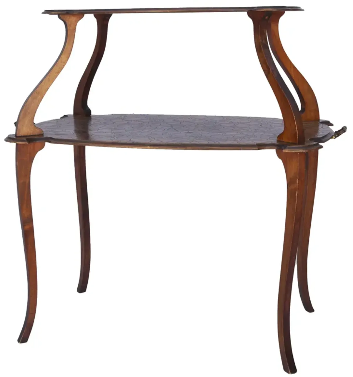 Art Nouveau Engraved Wood Tray Table - Fleur de Lex Antiques