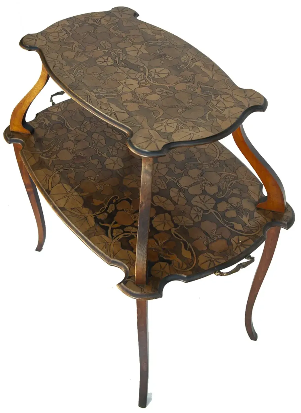 Art Nouveau Engraved Wood Tray Table - Fleur de Lex Antiques