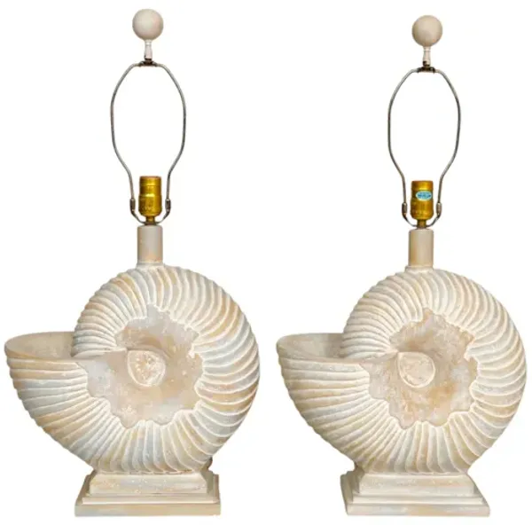 Nautilus Shell Table Lamps - a Pair - Interesting Things - Beige